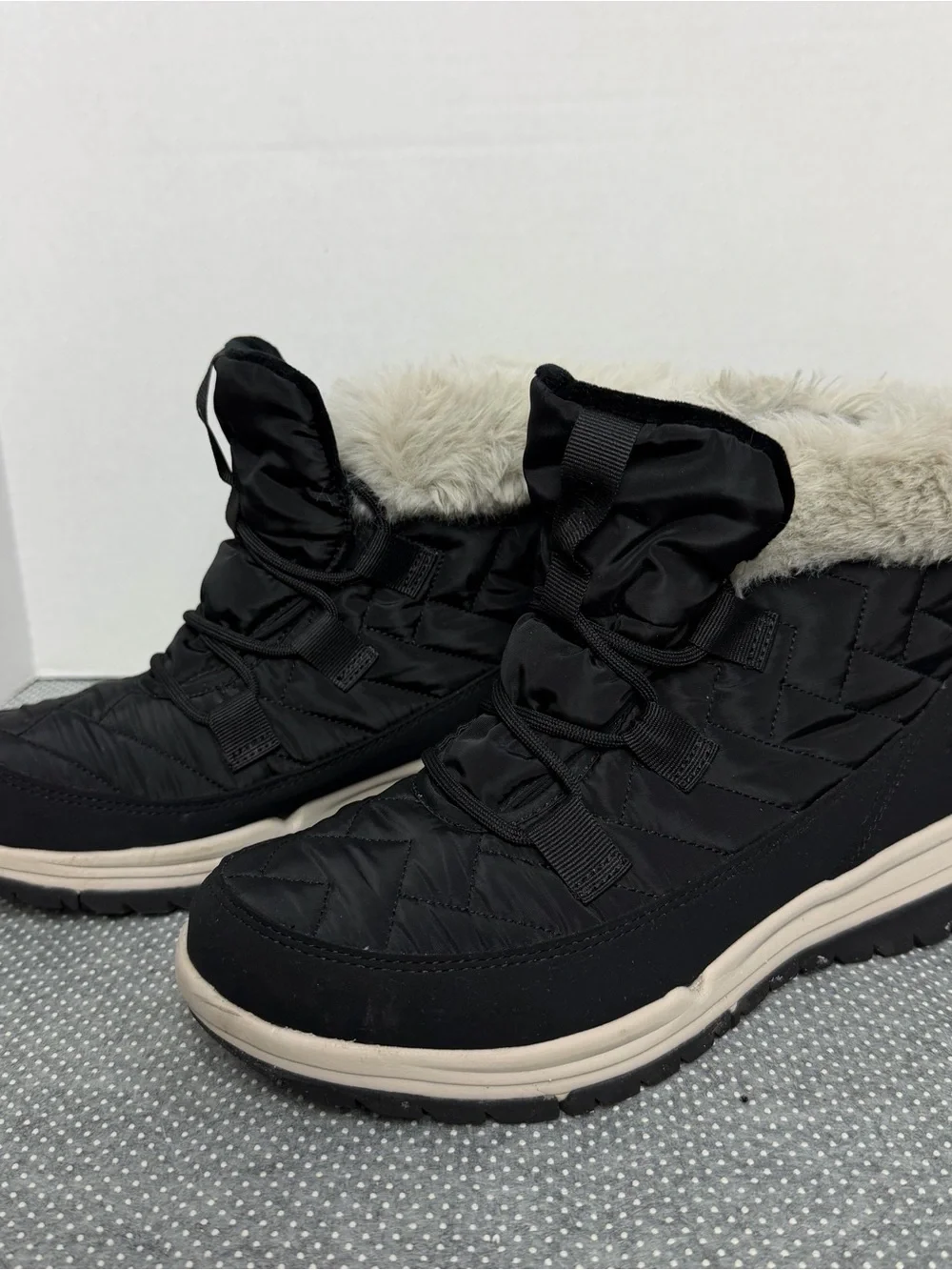 Ryka Black Winter Ankle Boots with Cream Trim